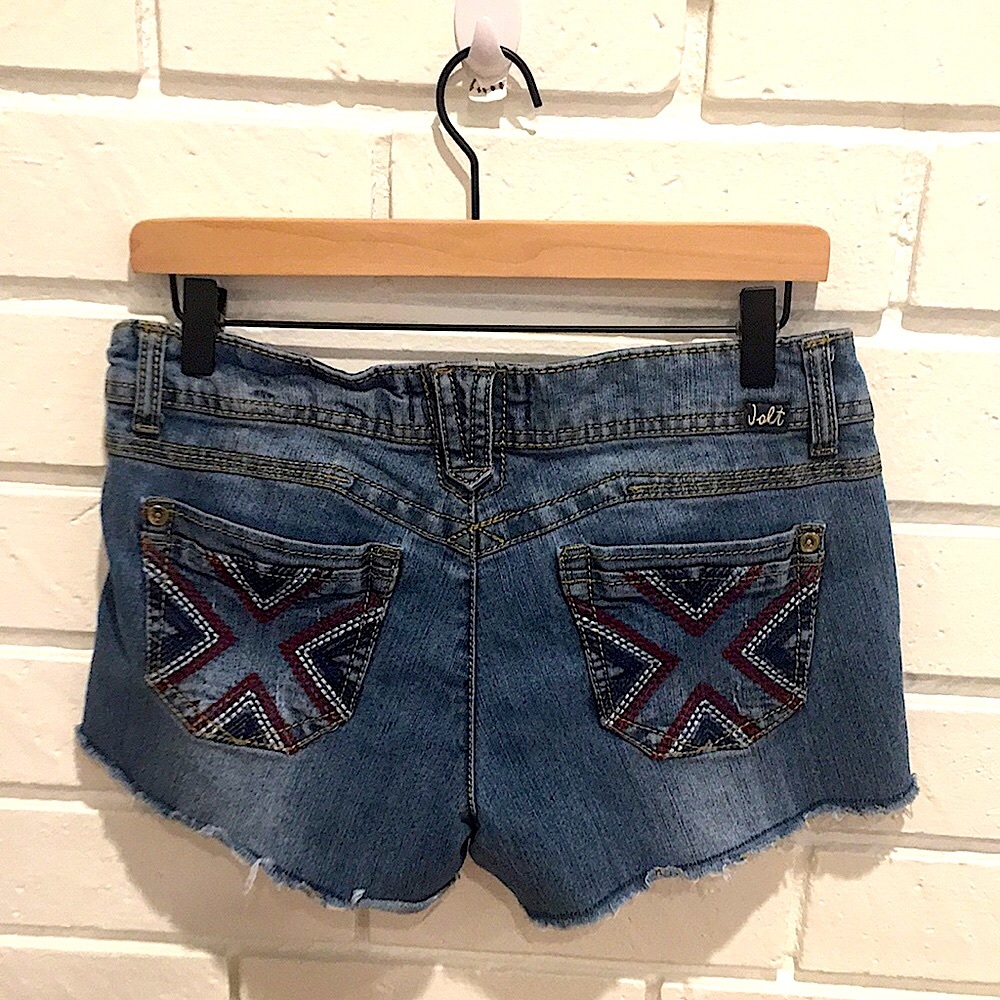 Jolt Jean Cut-off Shorts Red Wht & Blue Pockets 9